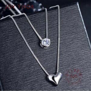 #28 NEW Silver Double Strand Diamond Heart Necklace